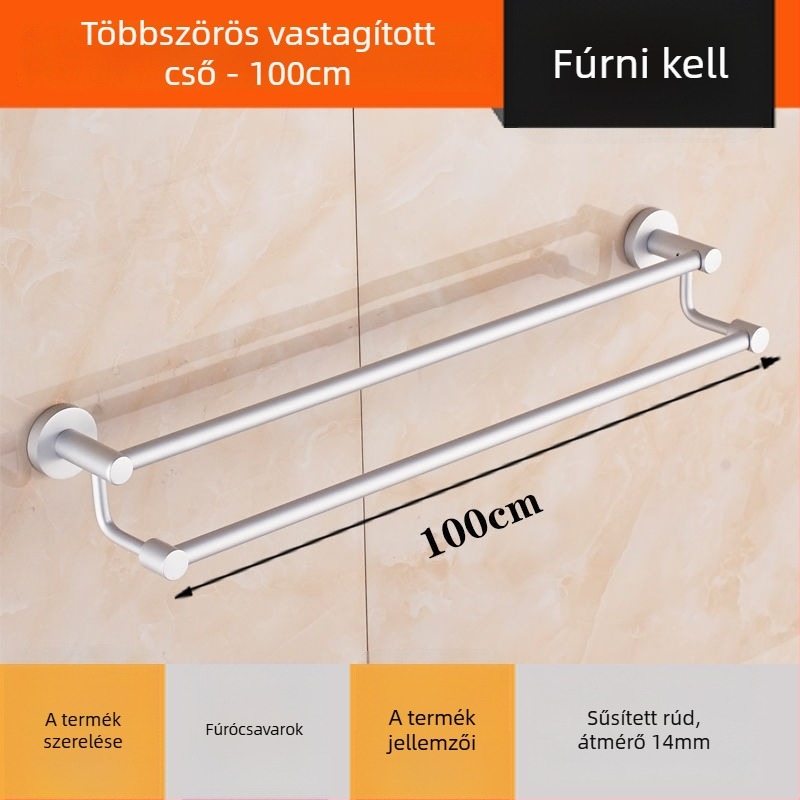Fali törölközőtartó Space Aluminumból, egy- vagy kétpólusú, 1 réteg, 15 kg teherbírás, könnyű luxus stílus