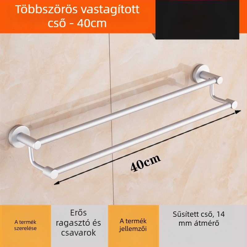 Fali törölközőtartó Space Aluminumból, egy- vagy kétpólusú, 1 réteg, 15 kg teherbírás, könnyű luxus stílus