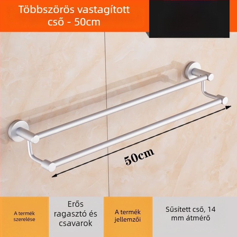 Fali törölközőtartó Space Aluminumból, egy- vagy kétpólusú, 1 réteg, 15 kg teherbírás, könnyű luxus stílus