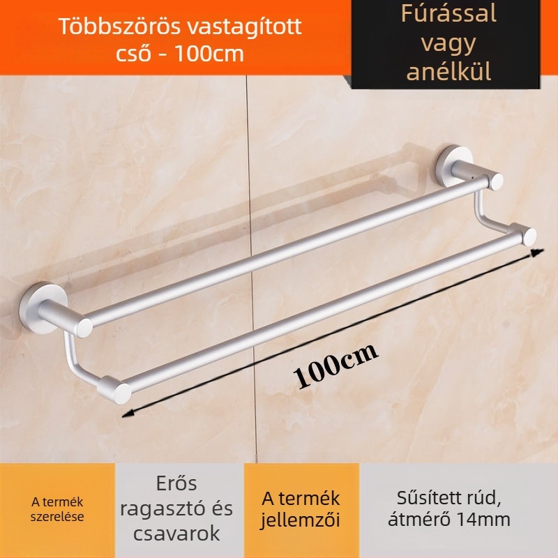 Fali törölközőtartó Space Aluminumból, egy- vagy kétpólusú, 1 réteg, 15 kg teherbírás, könnyű luxus stílus