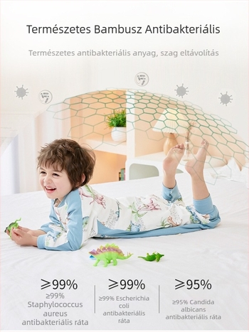 Bambuszrostból készült baba alvózsák, ketté választható lábakkal, belső pamut bélés, antibakteriális, mesefigurás mintázat, fém cipzár
