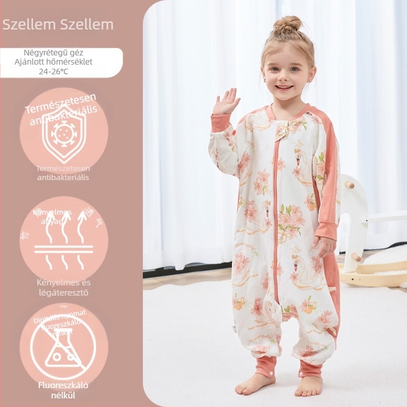 Bambuszrostból készült baba alvózsák, ketté választható lábakkal, belső pamut bélés, antibakteriális, mesefigurás mintázat, fém cipzár