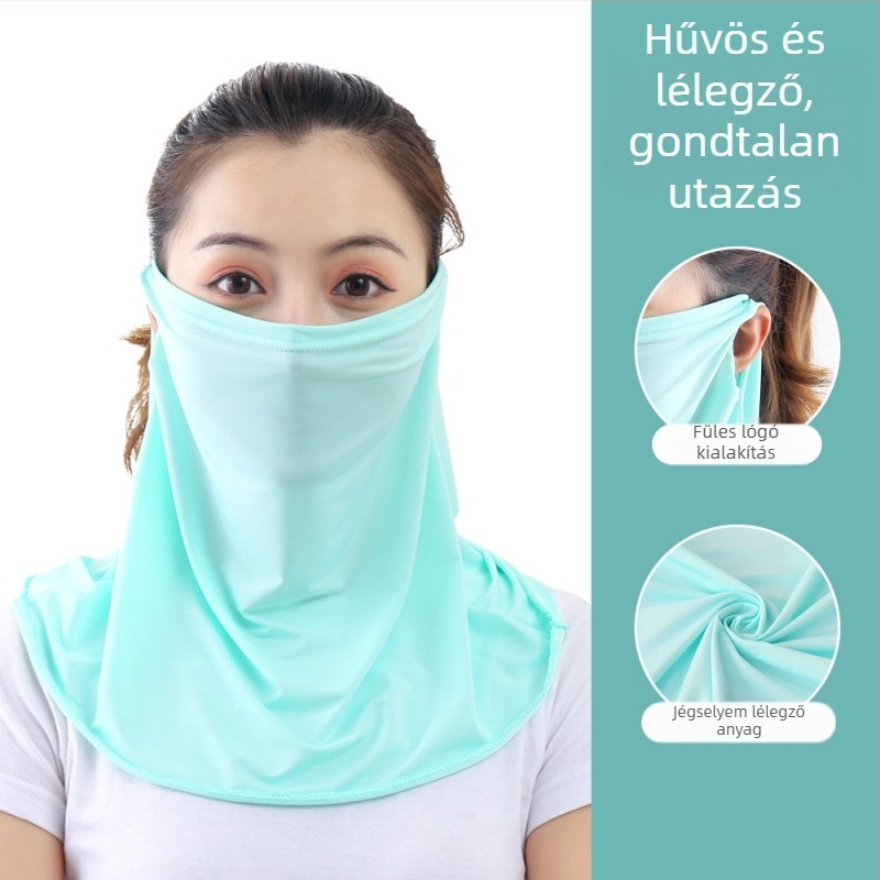 Kerékpáros maszk Ice Silk anyagból, fülkötős dizájn, nyakvédő, szabadtéri napvédelmi funkcióval, uniszex