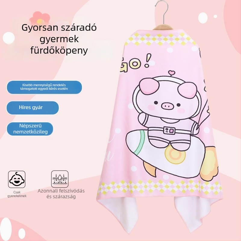 Gyerekeknek készült mikroszálas fürdőköpeny, gyorsan szárad, kapcsos záródás és elasztikus kötél, 120D szál, személyre szabás elérhető, magas hőmérsékletű nyomtatás