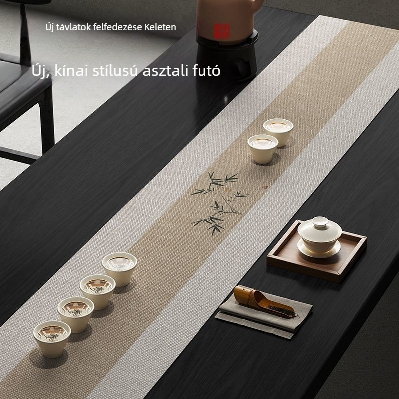 Új kínai stílusú zen teázóasztal futó — hosszú asztalterítő virágmintával, könnyű luxussal