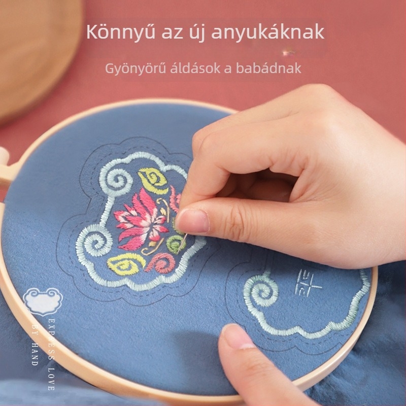 DIY hímelő készlet – keresztszemes hímzés lenvászonra, antik illatos tasak függővel