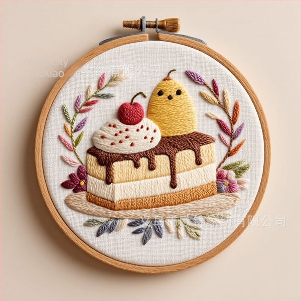 Nordic stílusú DIY hímző készlet pamut anyaggal — torta és desszert motívumok, rajzfilm minták