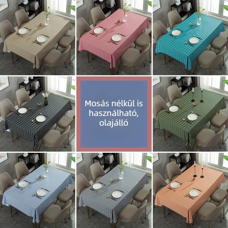 Nordic mintás asztalterítő, PVC, vízálló és olajálló, téglalap alakú, kockás mintázat, csúszásmentes, minimalist stílus