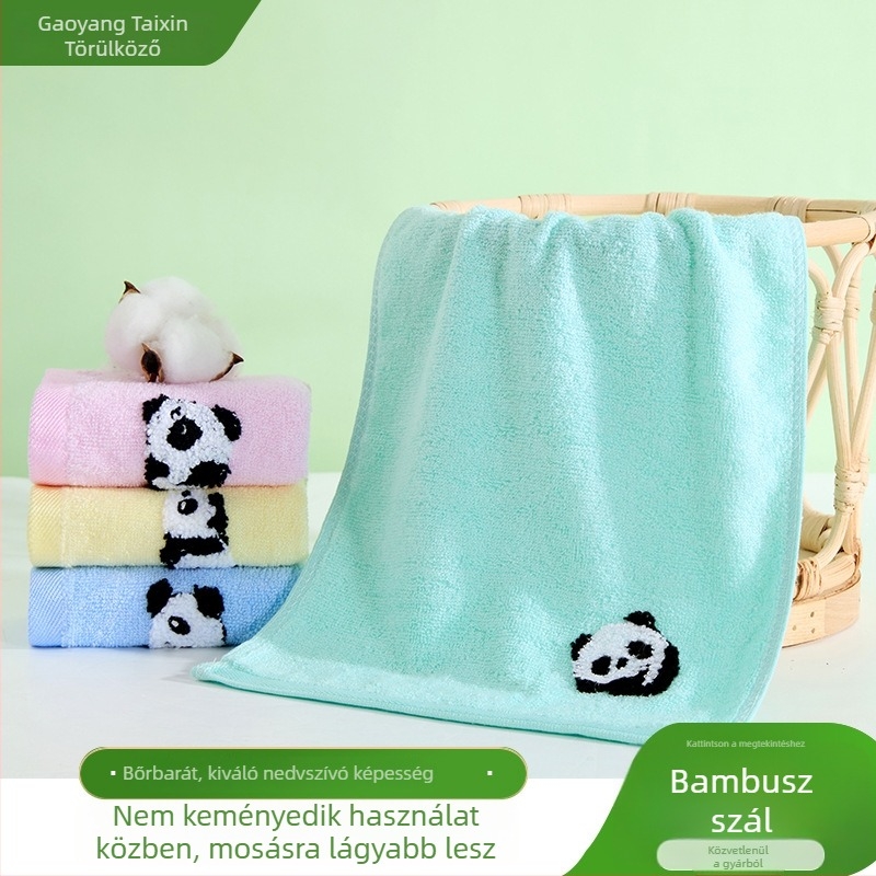 Gyerekeknek szóló bambuszrost Panda mintás törölköző, puha, szegélyezett, 50–80 g