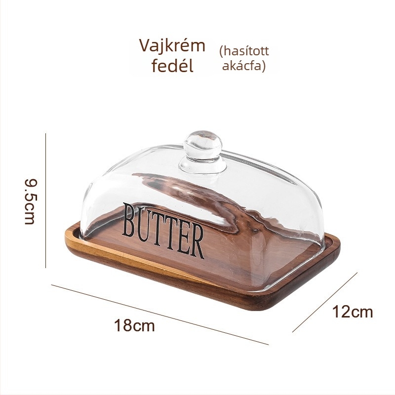 Üvegből készült vajtál és desszertes tál, négyzet alakú, modern minimalista stílus, hőálló üveg, logónyomtatás lehetséges