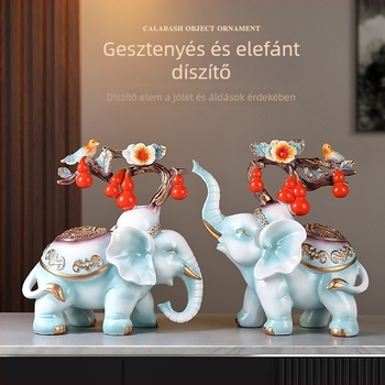 Gyanta elefánt szobor pár, kézzel festett, kézzel készített, új kínai stílusú otthoni dekoráció, bejárathoz, nappaliba vagy TV-szekrényhez