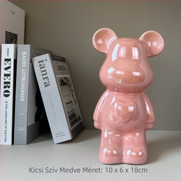 Kerámia maci figura szív mintával, könnyed luxus stílus, elektroplattolt felület, testreszabható, nappaliba és TV-szekrényhez