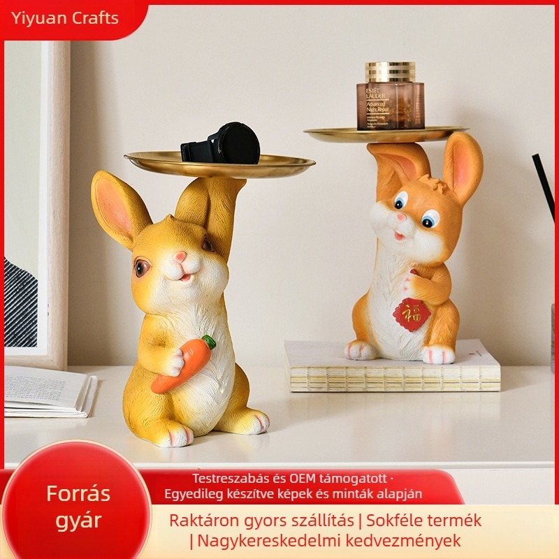 Nyúl tál dísz - szintetikus gyanta, modern minimalist stílus, kulcs- és édességtároló dekoráció