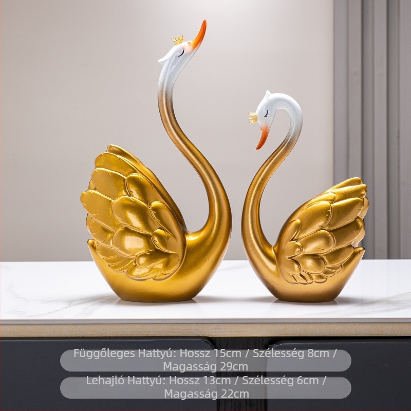 Két darab műgyanta hattyú figurák, kézzel készített, modern minimalist stílusú nappali dekorációhoz (TV-szekrény/boros szekrény)