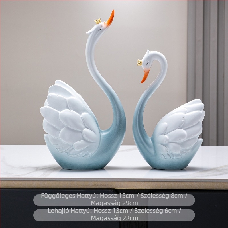 Két darab műgyanta hattyú figurák, kézzel készített, modern minimalist stílusú nappali dekorációhoz (TV-szekrény/boros szekrény)