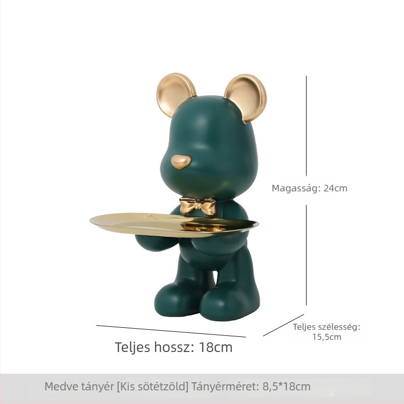 Medve alakú bejárati tálca dekoráció, kulcstartó tároló, műgyanta, modern minimalist stílus