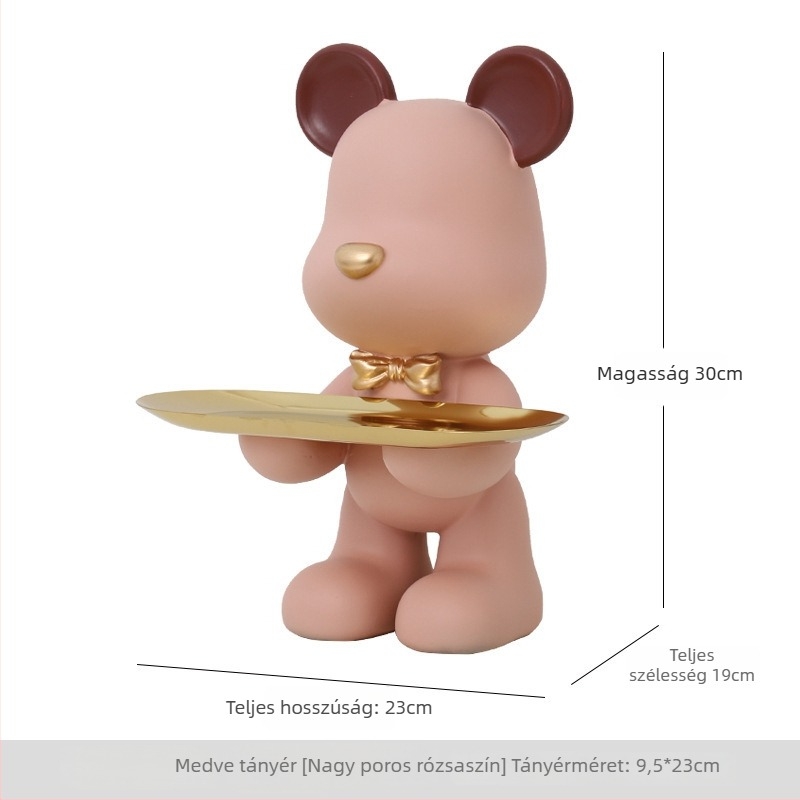 Medve alakú bejárati tálca dekoráció, kulcstartó tároló, műgyanta, modern minimalist stílus