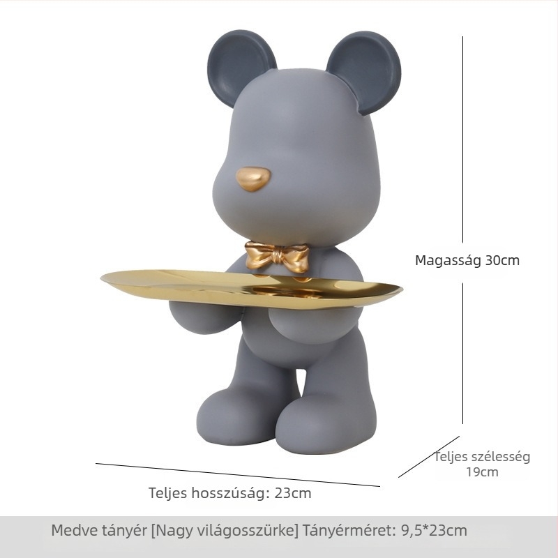 Medve alakú bejárati tálca dekoráció, kulcstartó tároló, műgyanta, modern minimalist stílus