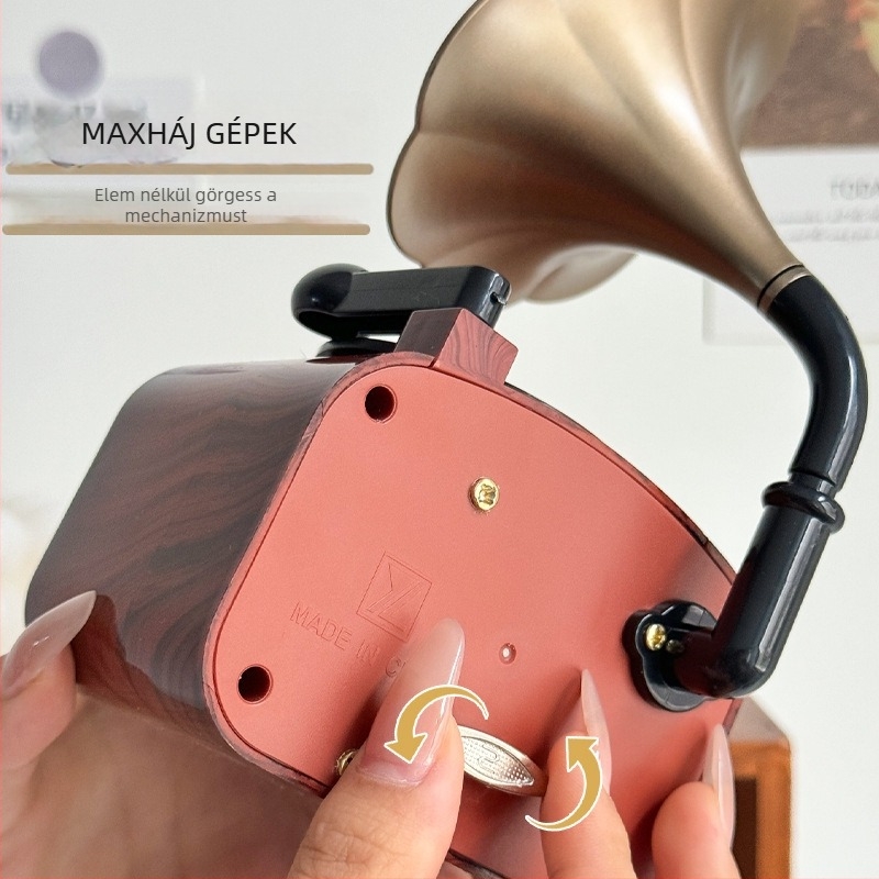 Gramofon formájú dekoráció - Modern minimalist asztali dekoráció, műanyag; ajándékhoz készen