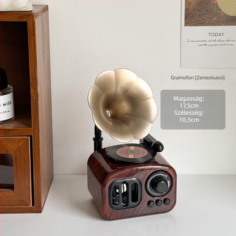 Gramofon formájú dekoráció - Modern minimalist asztali dekoráció, műanyag; ajándékhoz készen
