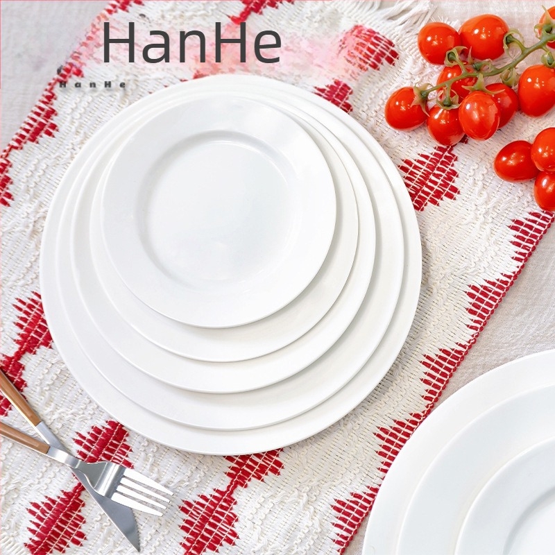 Han He porcelán kerek étkezőtányér, mikrohullámú sütőben használható, hópehely glazúrral, modern minimális stílusú, éttermi/hotel étkészlet