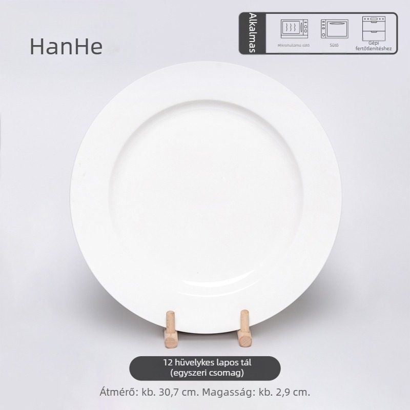 Han He porcelán kerek étkezőtányér, mikrohullámú sütőben használható, hópehely glazúrral, modern minimális stílusú, éttermi/hotel étkészlet