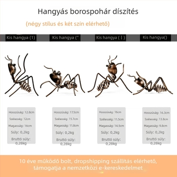 Vasból készült borosállvány rajzfilmszerű hangyamotívummal otthoni és bár dekorációhoz