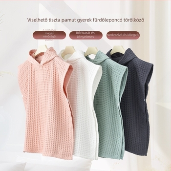 Gyerekeknek szóló kapucnis fürdőlepedő - Lusu youpin, 100% pamut, kétszeresen rétegű waffles szövet, nedvszívó, sima szövésű (plain weave), 300-400 g