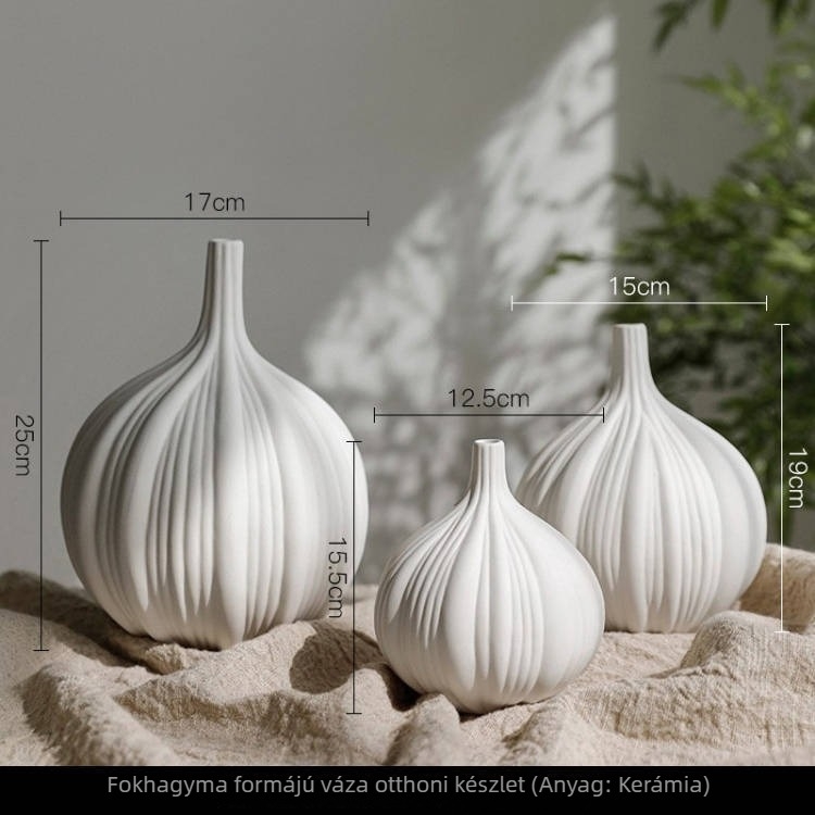 Fokhagymára formázott kerámiaváza, modern minimalista stílus