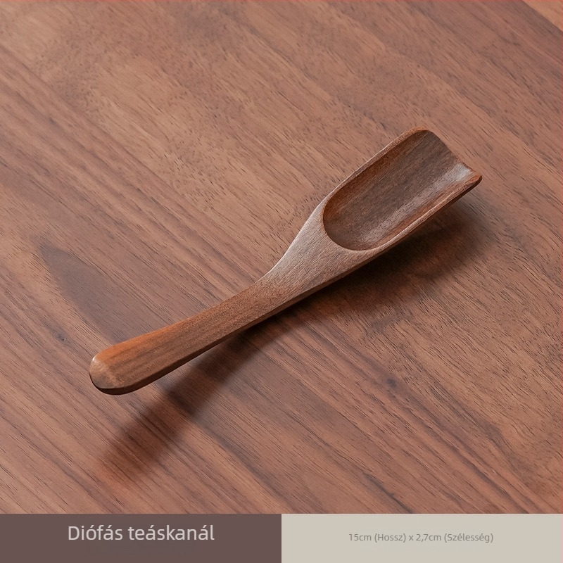 Diófából készült teáskanál levélkivágó eszközzel és mérő funkcióval, kínai stílusú, kiváló minőségű teafelszerelés