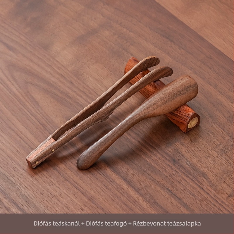 Diófából készült teáskanál levélkivágó eszközzel és mérő funkcióval, kínai stílusú, kiváló minőségű teafelszerelés