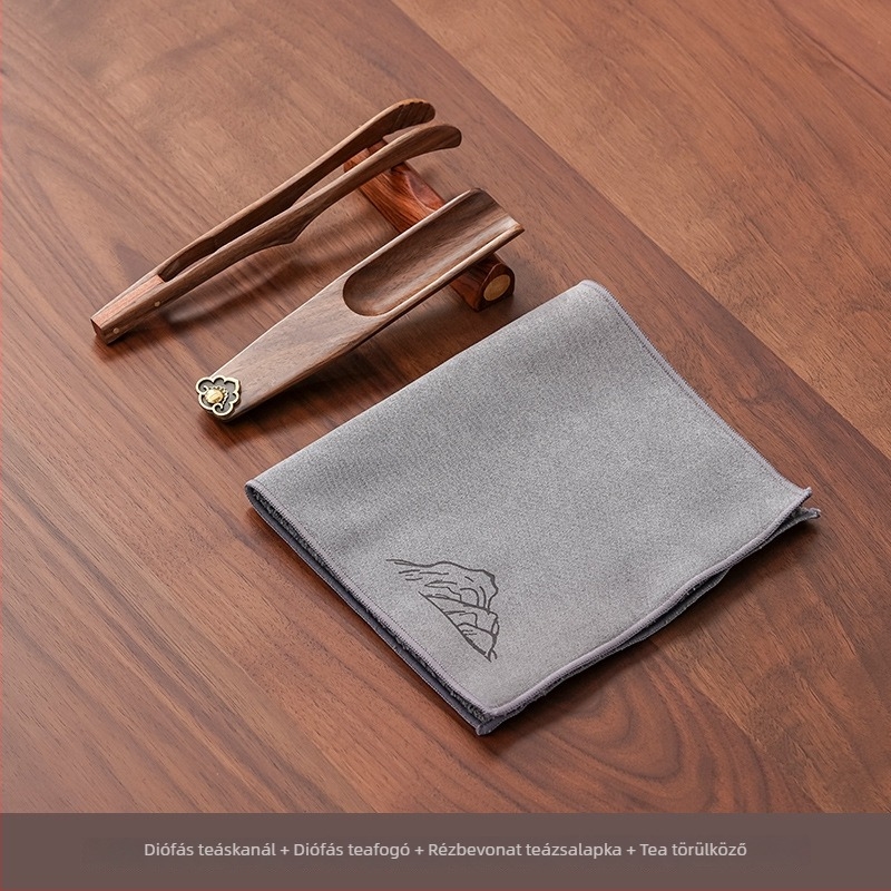 Diófából készült teáskanál levélkivágó eszközzel és mérő funkcióval, kínai stílusú, kiváló minőségű teafelszerelés