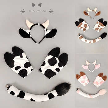 Halloween állatos fejpánt készlet: tehenfülek, mancok és farok – kézzel készített flanelből (2025 ősz)