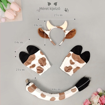 Halloween állatos fejpánt készlet: tehenfülek, mancok és farok – kézzel készített flanelből (2025 ősz)