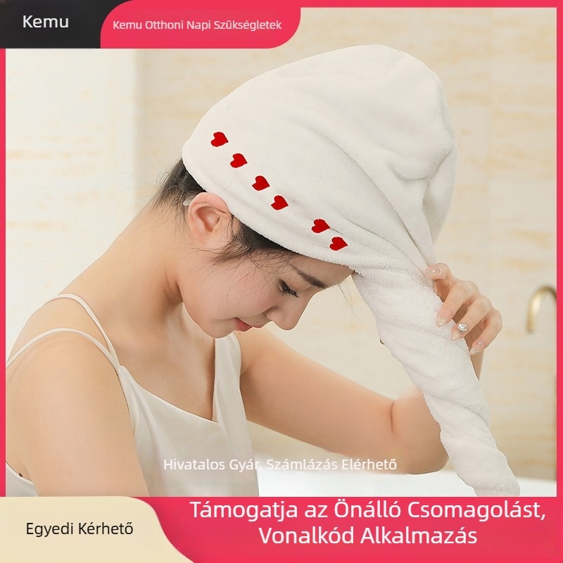 Hajszárító sapka korallgyapjúból, hímzett, 50-79 g, gyors száradás, magas nedvszívás