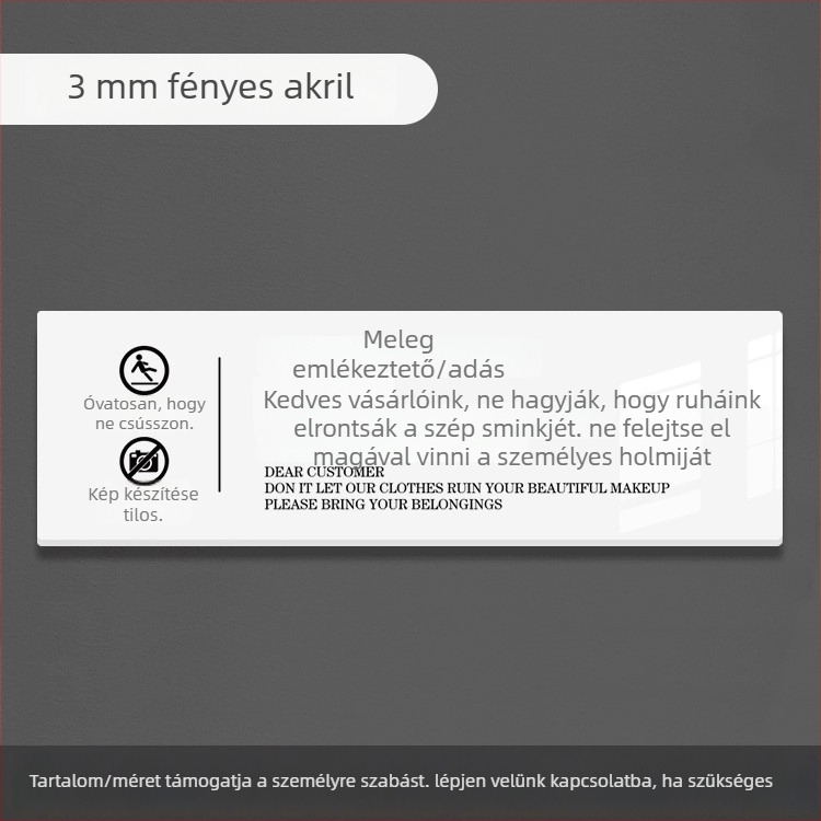 Akril próbafülke felirat – vízálló falikép kereskedelmi helyiségekhez, dekoratív, modern minimalista stílus