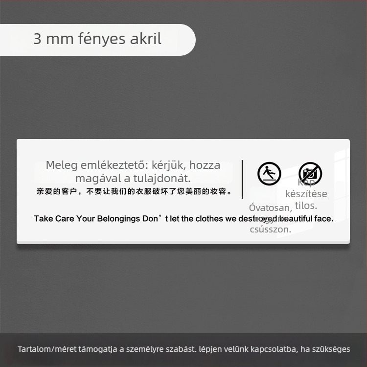 Akril próbafülke felirat – vízálló falikép kereskedelmi helyiségekhez, dekoratív, modern minimalista stílus