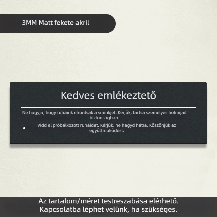 Akril próbafülke felirat – vízálló falikép kereskedelmi helyiségekhez, dekoratív, modern minimalista stílus