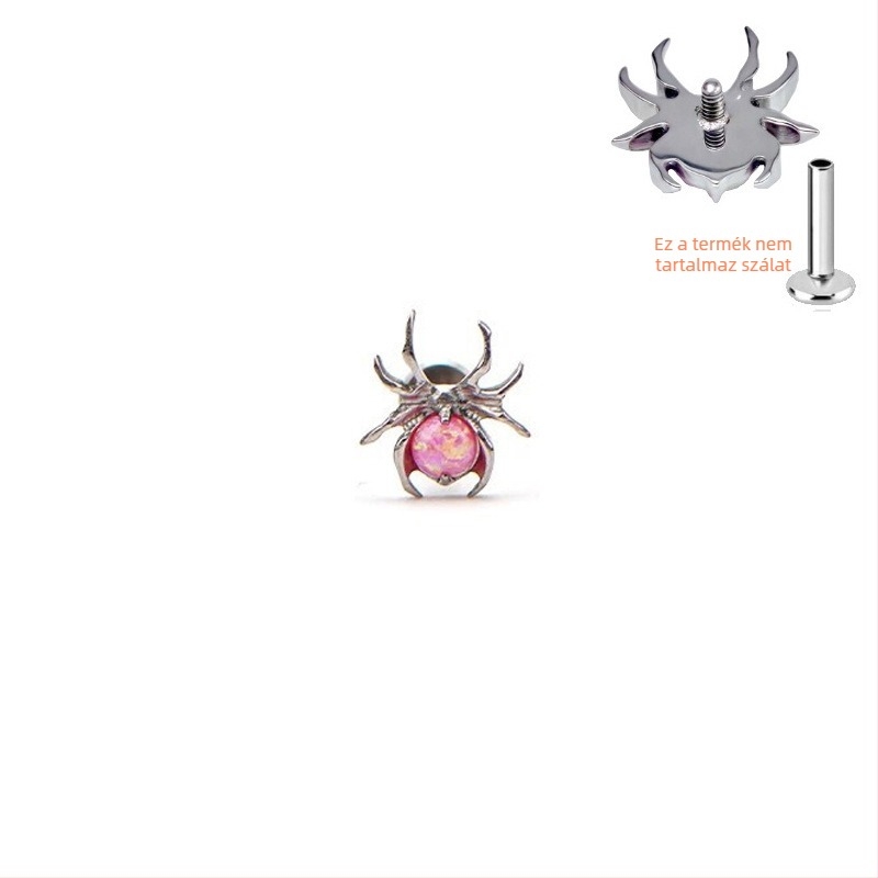 Titánium ajakpiercing pók alakú bezel opállal, G23 ötvözet