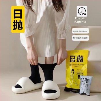 Egyszer használatos pamut zokni középmagasságú, uniszex, egyszínű, 80–90% pamut, dupla tűkötés