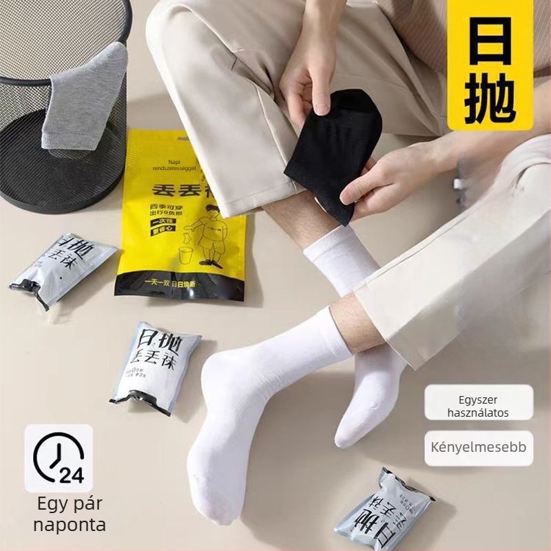 Egyszer használatos pamut zokni középmagasságú, uniszex, egyszínű, 80–90% pamut, dupla tűkötés