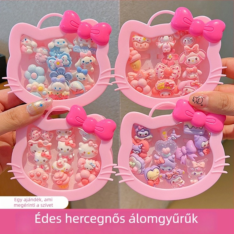 Kuromi gyerekeknek szóló gyűrű – rajzfilm stílusú, műanyag/gyanta, rózsaszín kvarc kristály, 3–10 éveseknek, pecsételési technika