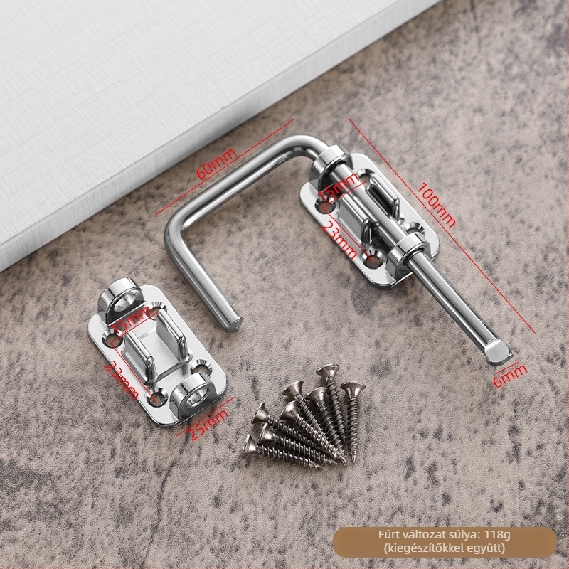 Ajtózár furás nélkül, cink ötvözet, többszögű mechanizmus 90°/180°, elektroplatolt bevonat