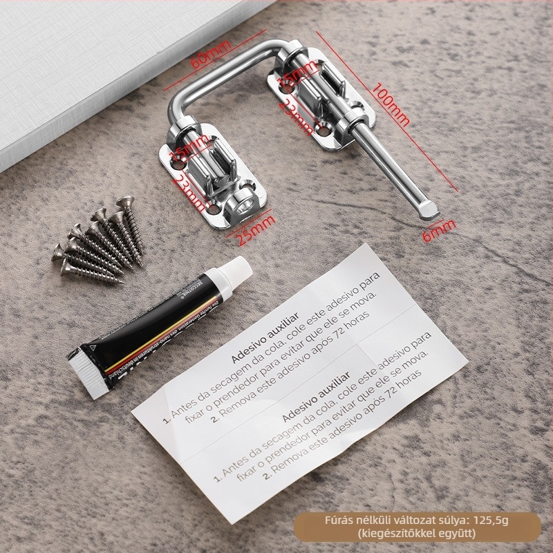 Ajtózár furás nélkül, cink ötvözet, többszögű mechanizmus 90°/180°, elektroplatolt bevonat