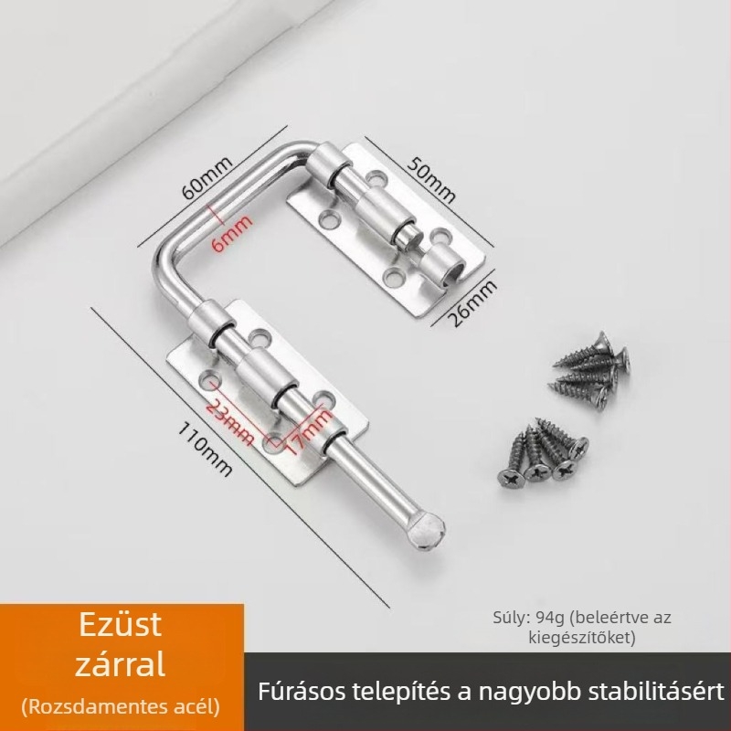 Ajtózár furás nélkül, cink ötvözet, többszögű mechanizmus 90°/180°, elektroplatolt bevonat