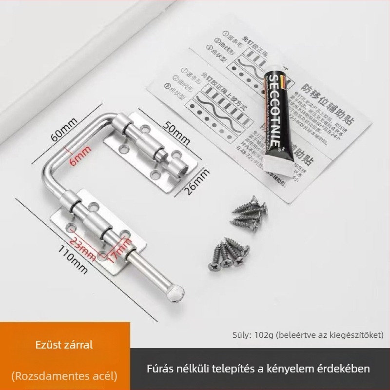 Ajtózár furás nélkül, cink ötvözet, többszögű mechanizmus 90°/180°, elektroplatolt bevonat