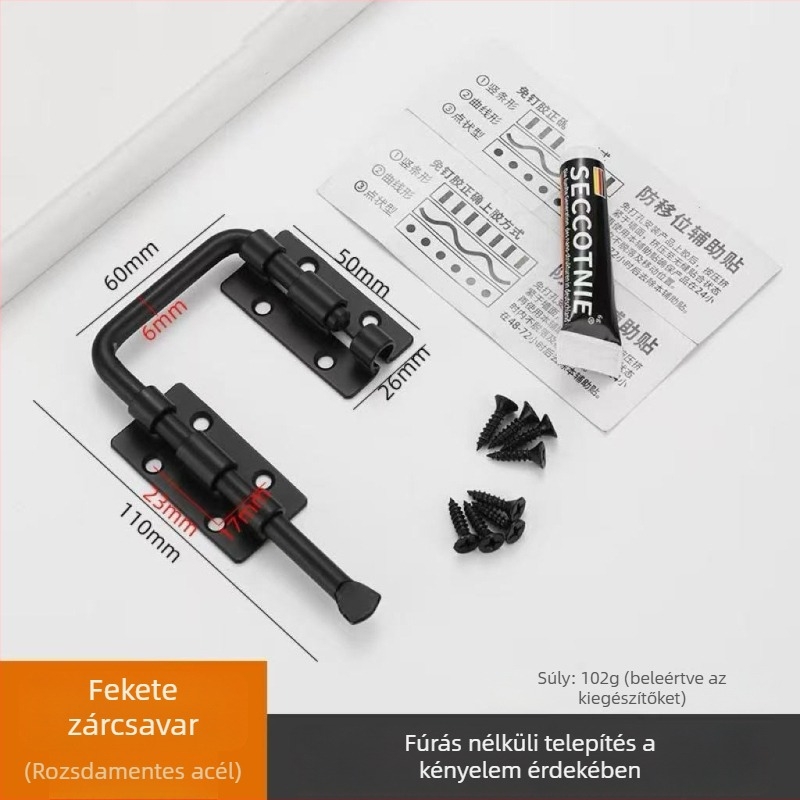 Ajtózár furás nélkül, cink ötvözet, többszögű mechanizmus 90°/180°, elektroplatolt bevonat