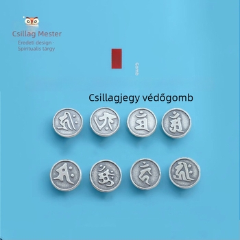 S925 Sterling ezüst gomb totém mintával, etnikus vintage stílus, zsinórzár