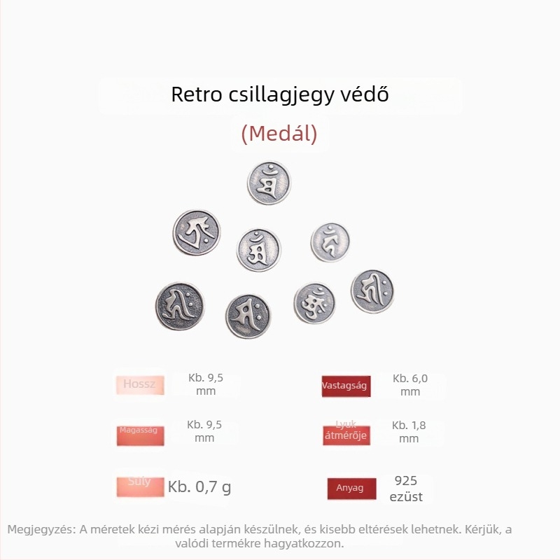 S925 Sterling ezüst gomb totém mintával, etnikus vintage stílus, zsinórzár