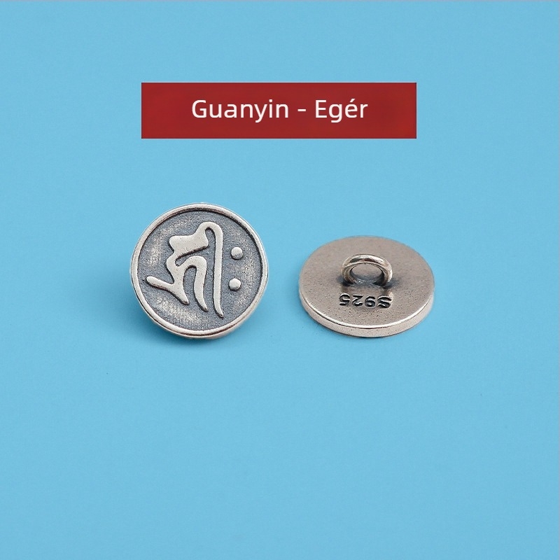 S925 Sterling ezüst gomb totém mintával, etnikus vintage stílus, zsinórzár